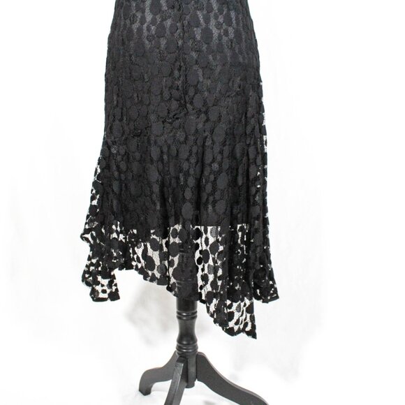 Rare Y2K Gothic Flapper Lace Dress Black Asymmetrical Hem WHBM Size L Romantic - Picture 4 of 8